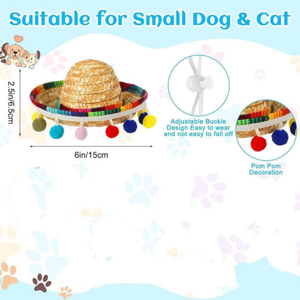 2pcs Striped Triangle Scarf Colourful Hairball Pet Straw Hat Scarf Set for Pets