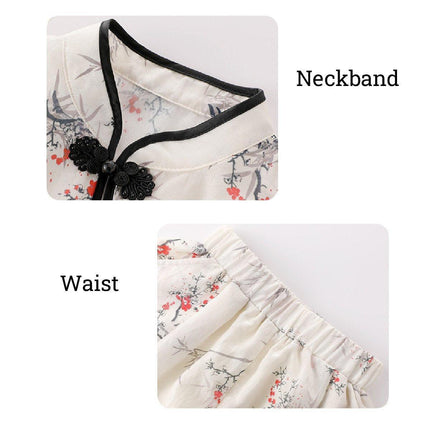 Traditional Style Girls Outfit Cheongsam Top with Matching Shorts Two-Piece Set