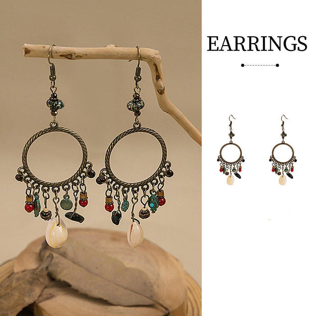 Bohemian Geometric Dreamcatcher Tassel Earrings Stylish Women Fashion Jewelry