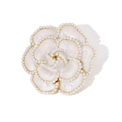 Women Enamel Camellia Fashion Rose Flower Brooch Alloy Pearl Coat Brooch Gift - Aimall