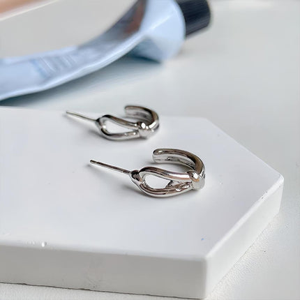 Knotted C-Shaped Double Layer Metal Earrings Alloy Fashion Jewelry for Women - Aimall