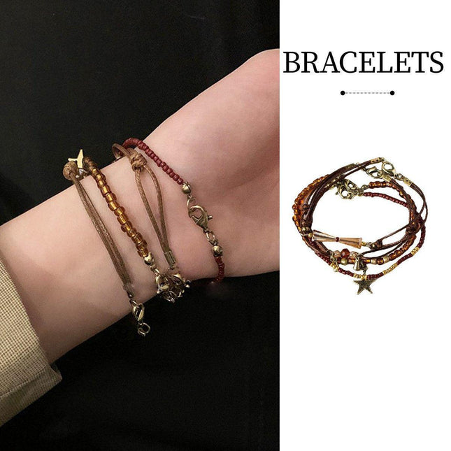 Coffee Coloured Vintage Braided Rope Beaded Bracelet Ethnic Style Jewelry