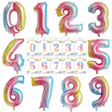 32 Inch Number Foil Balloons Party Decor Rainbow Gradient for Birthday or Events