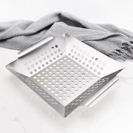 8 Inch Stainless Steel BBQ Grill Tray Perforated Pan Outdoor Barbecue Basket