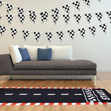 4pcs Black White Racing Runway Party Decor Fabric Race Track Background Material