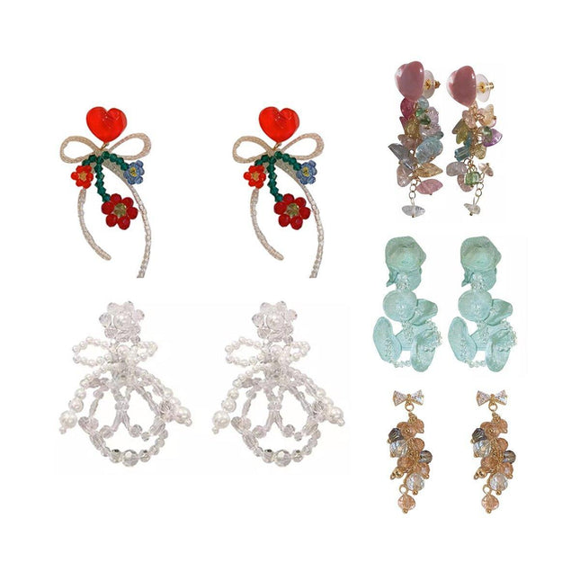 Fashion Flower Crystal Earrings Stud Women Drop Dangle Wedding Party Ear Jewelry - Aimall