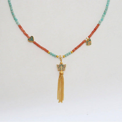 New Chinese Butterfly Pendant Beaded Necklace with Fringe Exquisite Fashion