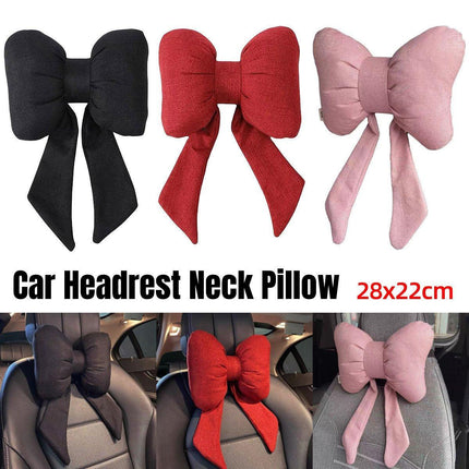 Soft Car Neck Pillow Cotton Linen Ribbon Bow Headrest Cushion Support Pillow