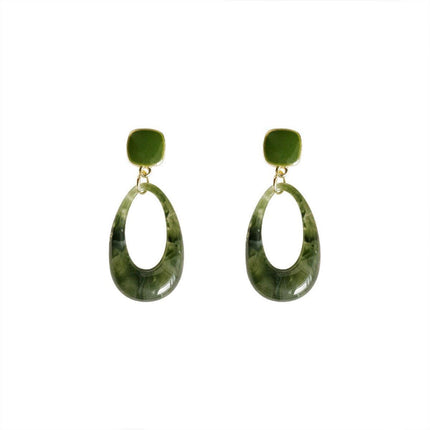 Retro Glossy Green Resin Earrings Women Fashion Round Dangle Jewelry Gift