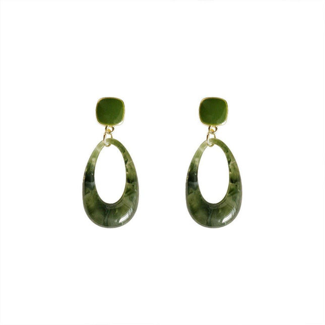Retro Glossy Green Resin Earrings Women Fashion Round Dangle Jewelry Gift