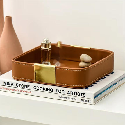 Leather Desktop Storage Tray Key Organizer Entryway Cosmetic Clutter Tray