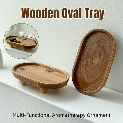 Wooden Oval Tray Multifunctional Dinner Plate Food Dish Ornaments Key Storage