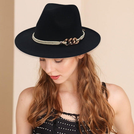 Jazz Hat Autumn Winter Retro Large Brim Hat for Men and Women Stylish Headwear