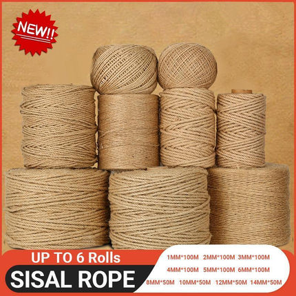 Sisal Rope Natural Jute Hemp Manila Twine String Cord 1-14mm Thick Craft DIY Aimall