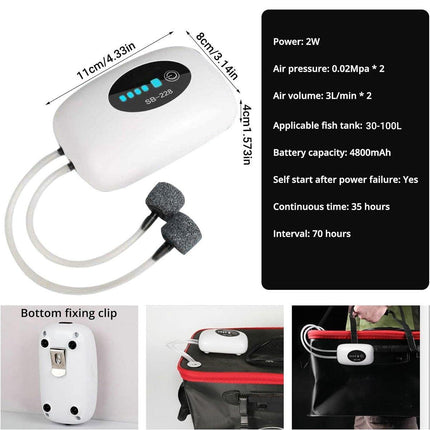 USB Rechargeable Portable Fish Oxygen Pump Silent Battery Aerator Dual-purpose