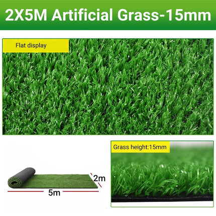 Primeturf Artificial Grass Synthetic Fake 2m x 5m Turf Plant Plastic Lawn 15mm