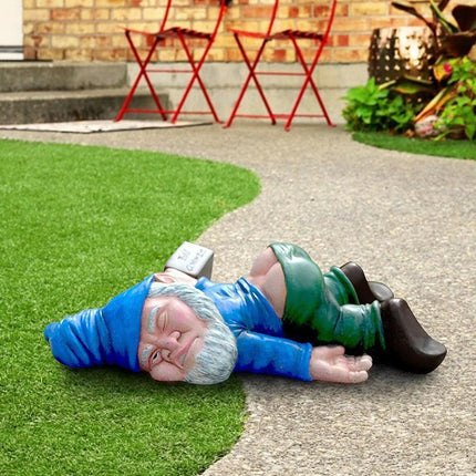 Funny Drunk Dwarf Garden Gnome Decor Yard Patio Ornament Rude Passed Out Statue - Aimall
