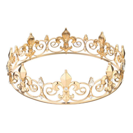 Gold King Crown Alloy Royal King Crown for Men Full Round Crowns Wedding