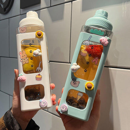 Square Plastic Water Cup Large Capacity Portable Outdoor Bottle For Travel