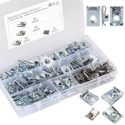 80pcs Stainless Steel M4 M5 M6 M8 Sheet Metal Nut Clips Fastener Assortment