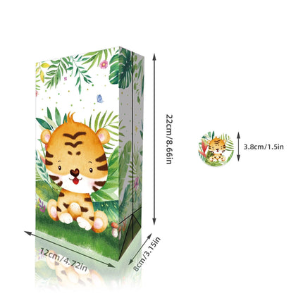 24x Jungle Animal Kraft Paper Bags Set Vibrant Designs Party Favors 4 Styles
