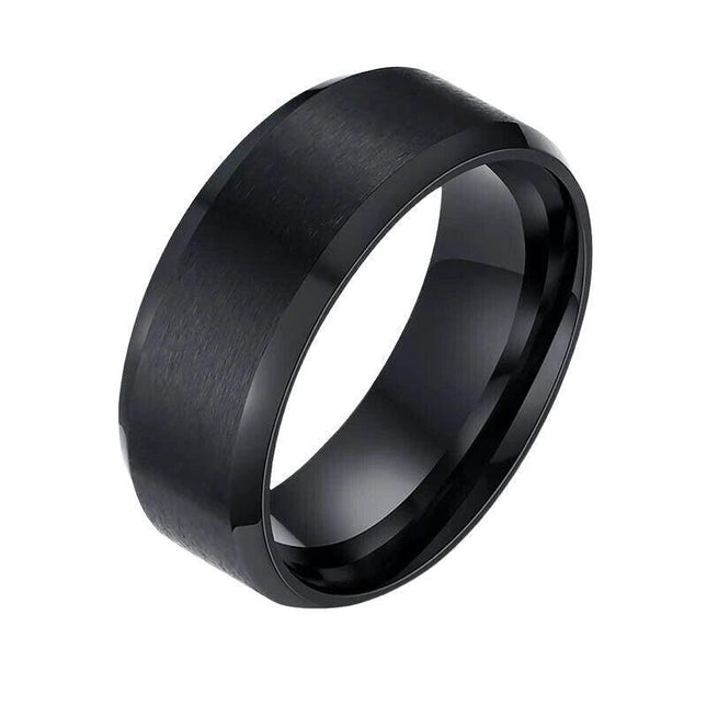 Titanium Stainless Steel 8mm Brushed Finish Wedding Band Comfort Ring Black - Aimall