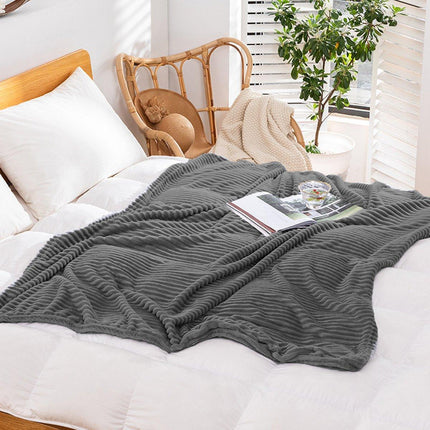 Grey Flannel Stripe Blanket Nap Lounge Throw For Sofa Cover Warm Bed Blanket