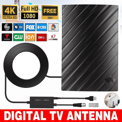 500 Mile HDTV Digital TV Antenna 4K 1080P Amplified Indoor Signal Booster Black