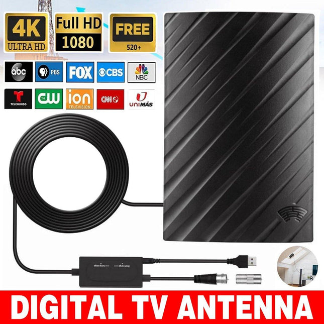 500 Mile HDTV Digital TV Antenna 4K 1080P Amplified Indoor Signal Booster Black