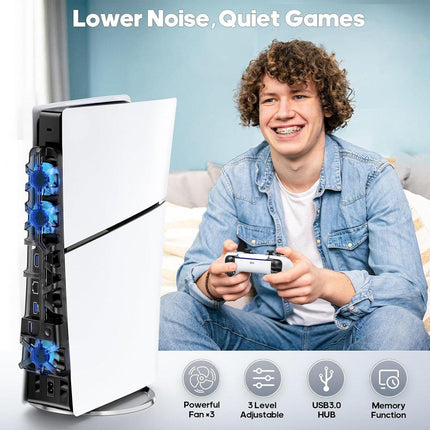 PS5 Slim Cooling Fan For PS5 Slim Disc/Digital Console Cooler Fan LED USB 3.0