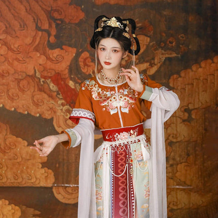 Hanfu Female Chinese Style Waisted Three-Piece Dress Spring Summer Colourful
