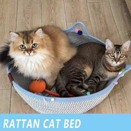 Rattan Cat Bed Weaving Cat Sleeping Basket for Cats and Pets Comfortable Resting