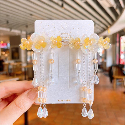 2Pcs Hanfu Flower Hair Clip Pearl Tassel Butterfly Hairpin Female/Children Party - Aimall