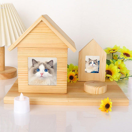 Pet House Urns Dog Cat Ashes Urn with Photo Frame Memory Box Wooden Memorial Pet - Aimall
