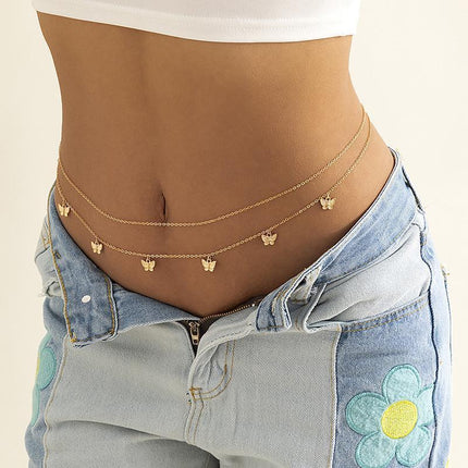 Waist Chain Tassel Butterfly Pendant Double Layer Ladies Body Chain - Aimall