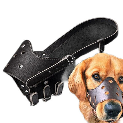 Adjustable Leather Pet Dog Mask Mouth Muzzle Anti Barking Bite Stop Chewing Black - Aimall