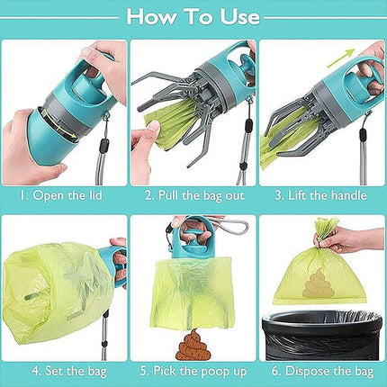 Portable Pet Waste Pick-up Shovel Six-claw Excrement Clip with Bag Dispenser