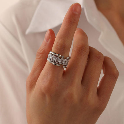 Zircon Ring Bamboo Joint Design Adjustable Fashion Jewelry Finger Band
