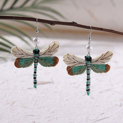 Vintage Dragonfly Earrings Ethnic Fabric Dangle Jewelry for Women Fashion