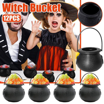 12PCS Halloween Witch Lantern Black Flame Candy Bucket Portable Props Decor