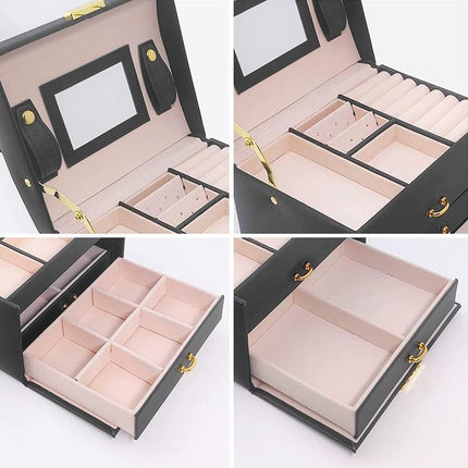 Jewellery Box Organizer Case Holder Storage Earring Ring Jewelry Display Leather - Aimall