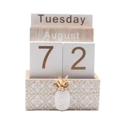 Rustic Wooden Perpetual Desk Calendar DIY Block Calendar Office Desktop Decor