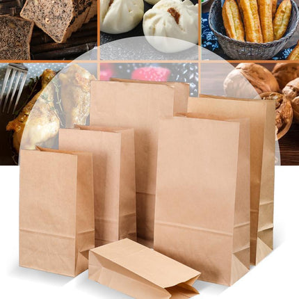 500PCS Kraft Food Paper Bags Brown Flat Bottom Lunch Bags Party Favour Bag - Aimall