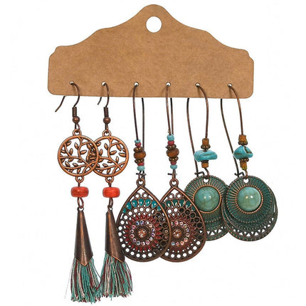 3Set Pairs Bohemian Style Earrings Retro Ethnic Fashionable Romantic Su Earrings