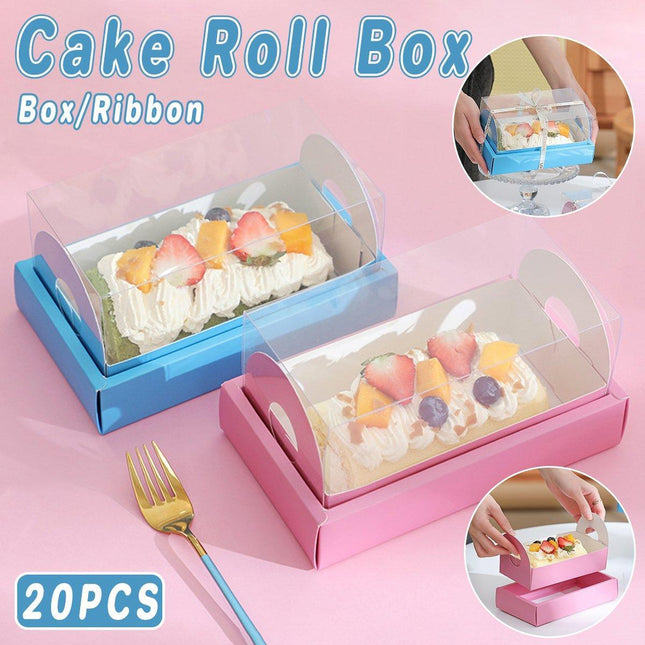 20pcs Transparent Long Cake Roll Packing Boxes Clear Dessert Bakery Containers