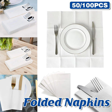 50/100PCS Disposable White Napkin Set Knife Fork Holder for Party Banquet Table