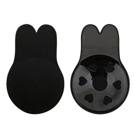 Black Invisible Silicone Bra Rabbit Strapless Self-Adhesive Lift Up Nipple Cover - Aimall