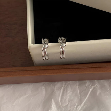 Knotted C-Shaped Double Layer Metal Earrings Alloy Fashion Jewelry for Women - Aimall