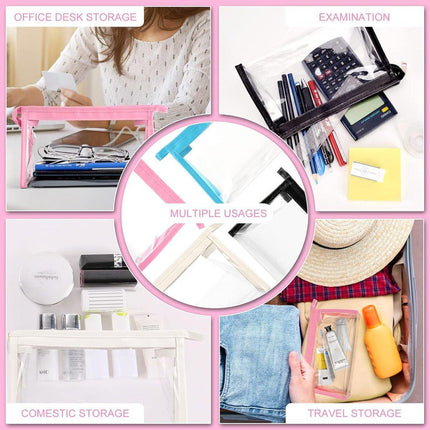 2PCS Transparent Zipper Pencil Case Cosmetic Pouch Pen Storage Bag for Girls