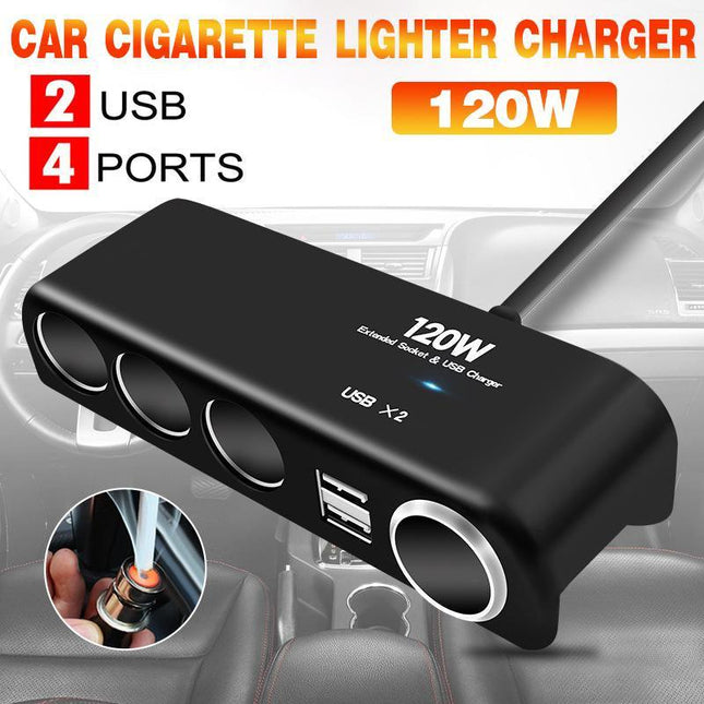 4 Way 12V 24V Multi Socket Car Cigarette Lighter Splitter USB Charger Adapter - Aimall